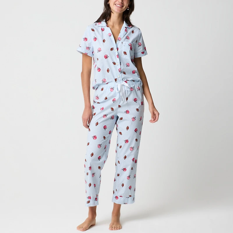 Short-sleeve printed woven top and cropped pant pajama set