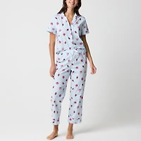Short-sleeve printed woven top and cropped pant pajama set