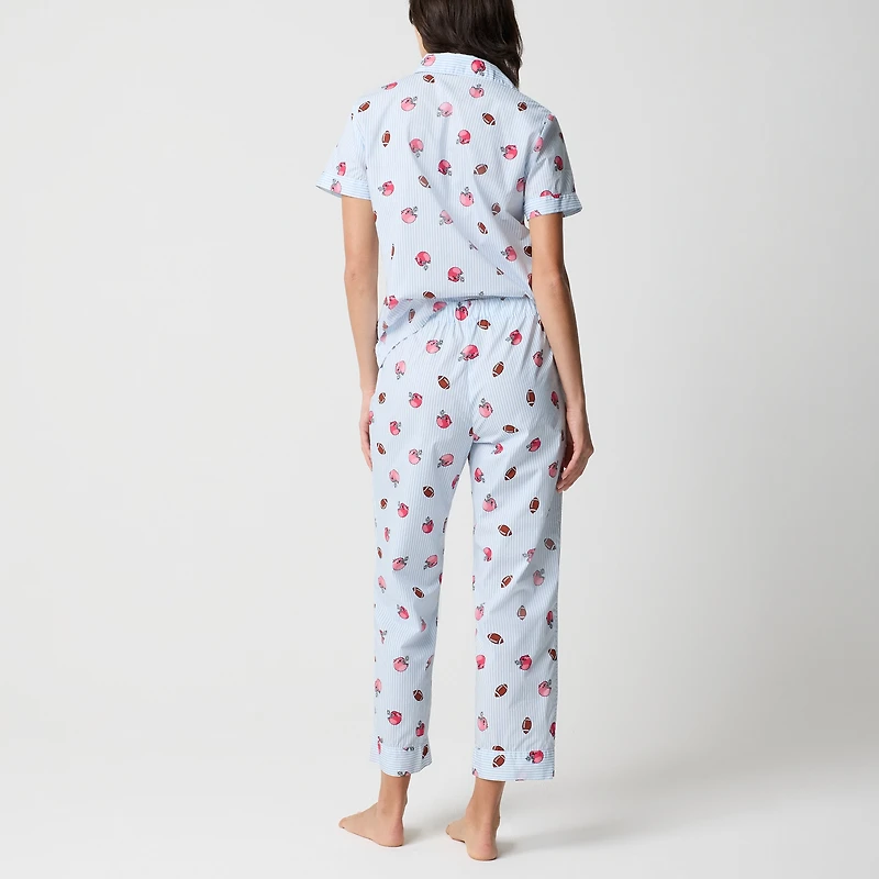 Short-sleeve printed woven top and cropped pant pajama set