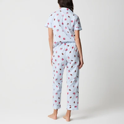 Short-sleeve printed woven top and cropped pant pajama set