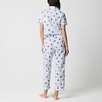 Short-sleeve printed woven top and cropped pant pajama set