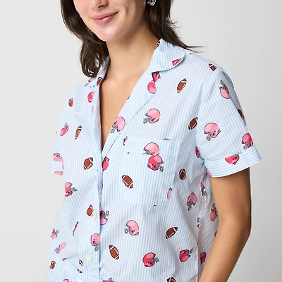 Short-sleeve printed woven top and cropped pant pajama set