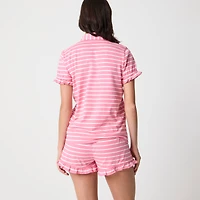 Short-sleeve knit ruffle top and short pajama set