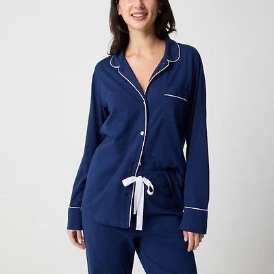 Long-sleeve knit top and pant pajama set