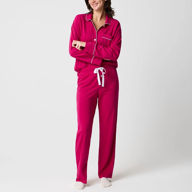Long-sleeve knit top and pant pajama set