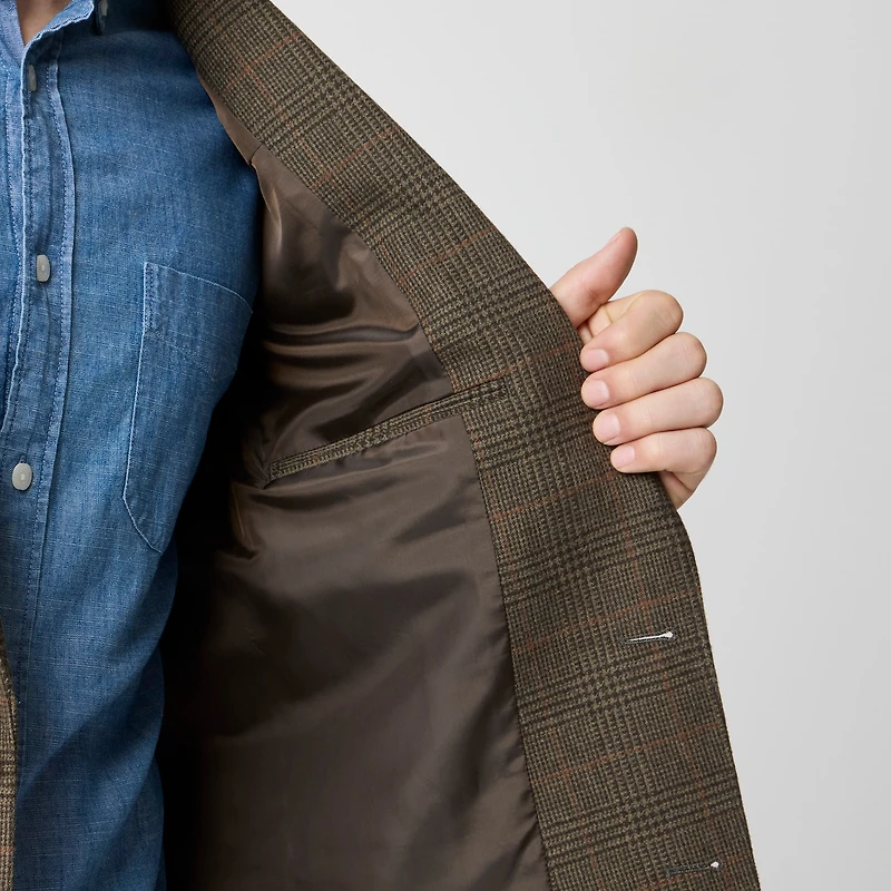 Slim-fit plaid wool-blend patch-pocket blazer