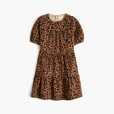 Girls' tiered leopard corduroy dress