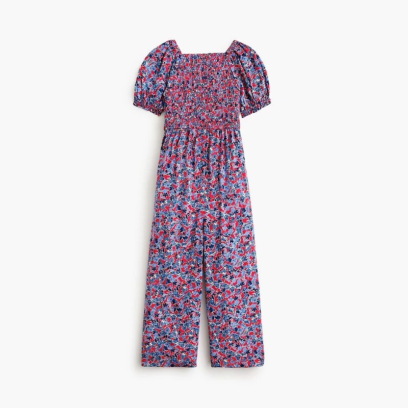 Girls' floral smocked jumpsuit