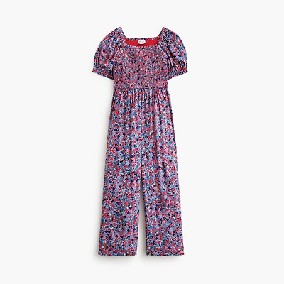 Girls' floral smocked jumpsuit