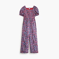 Girls' floral smocked jumpsuit