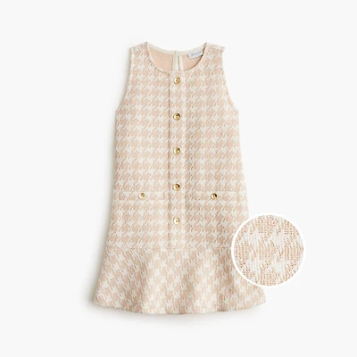 Girls' shimmer houndstooth button-front dress