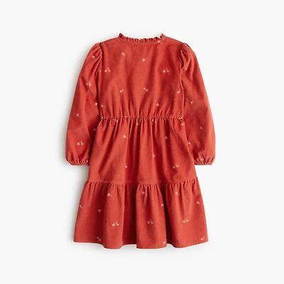 Girls' floral corduroy tiered dress