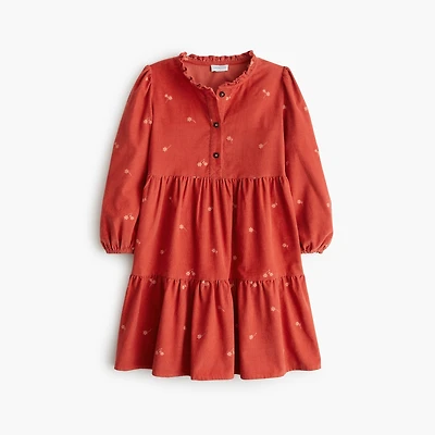 Girls' floral corduroy tiered dress