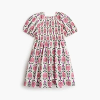 Girls' block-print smocked dress