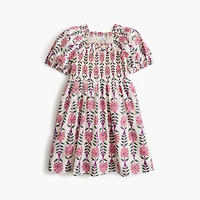 Girls' block-print smocked dress
