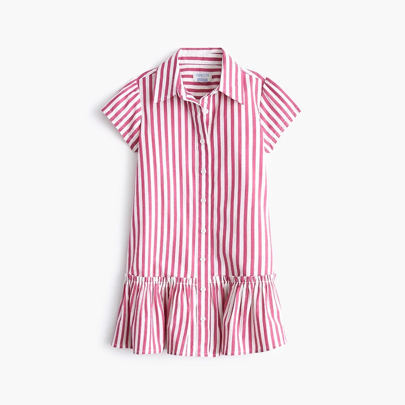 Girls' striped drop-waist shirt-dress