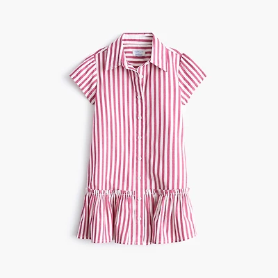 Girls' striped drop-waist shirt-dress