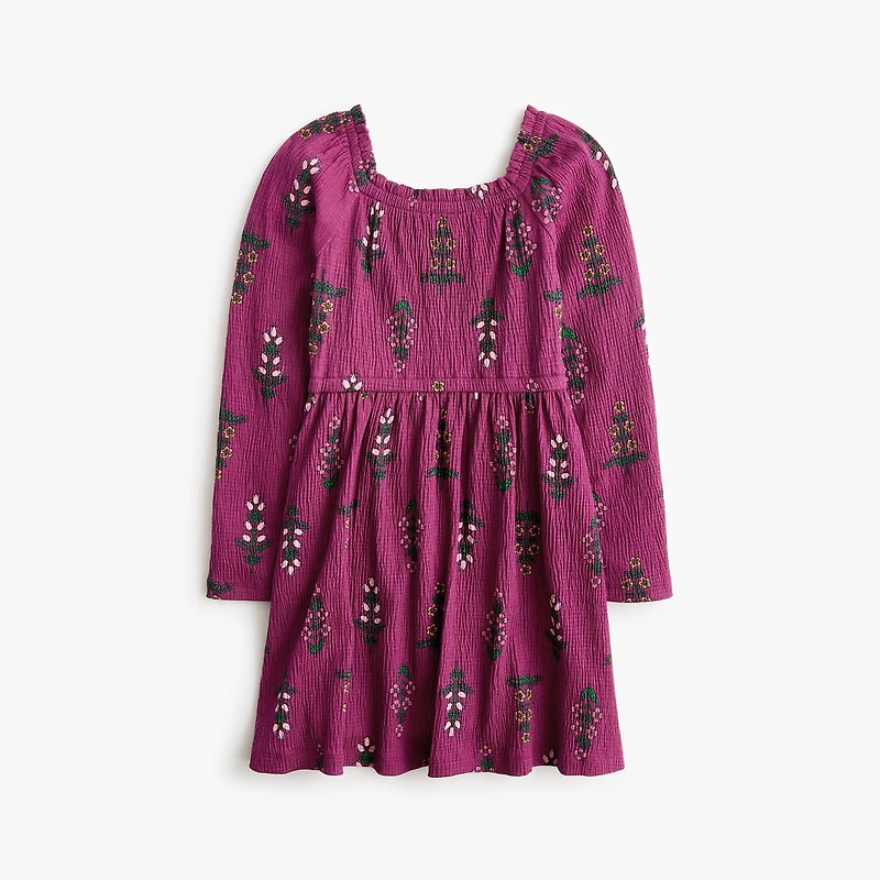 Girls' floral crinkle knit smocked dress