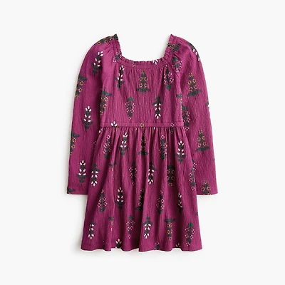 Girls' floral crinkle knit smocked dress
