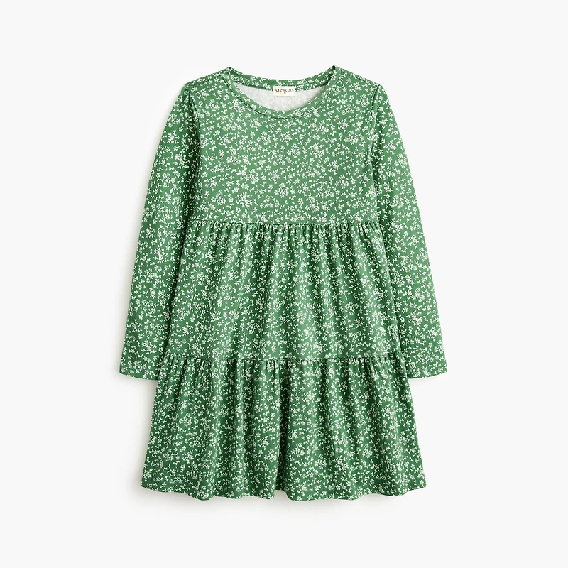 Girls' floral tiered knit dress
