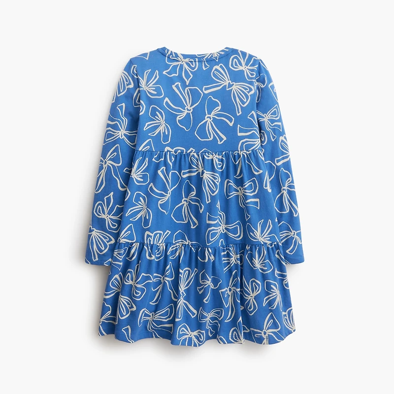Girls' bow tiered knit dress