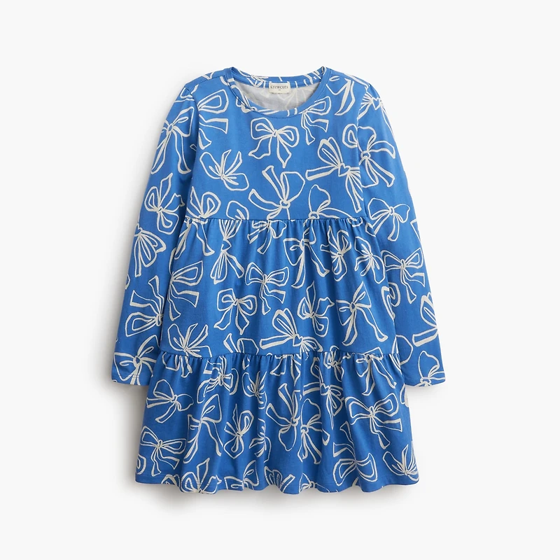 Girls' bow tiered knit dress