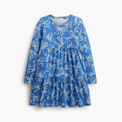 Girls' bow tiered knit dress