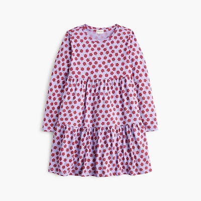 Girls' long-sleeve apple-print dress