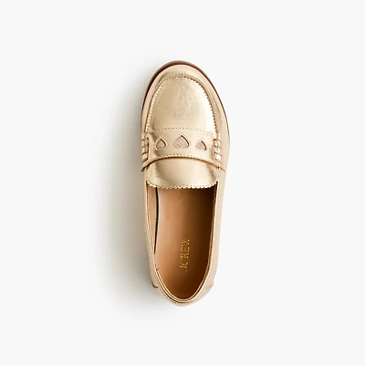Girls' gold heart loafers
