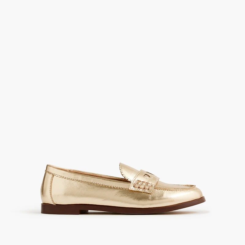 Girls' gold heart loafers