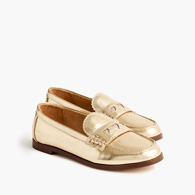 Girls' gold heart loafers