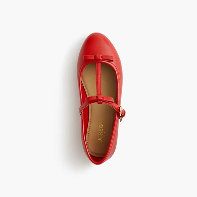 Girls' bow T-strap Mary Jane flats