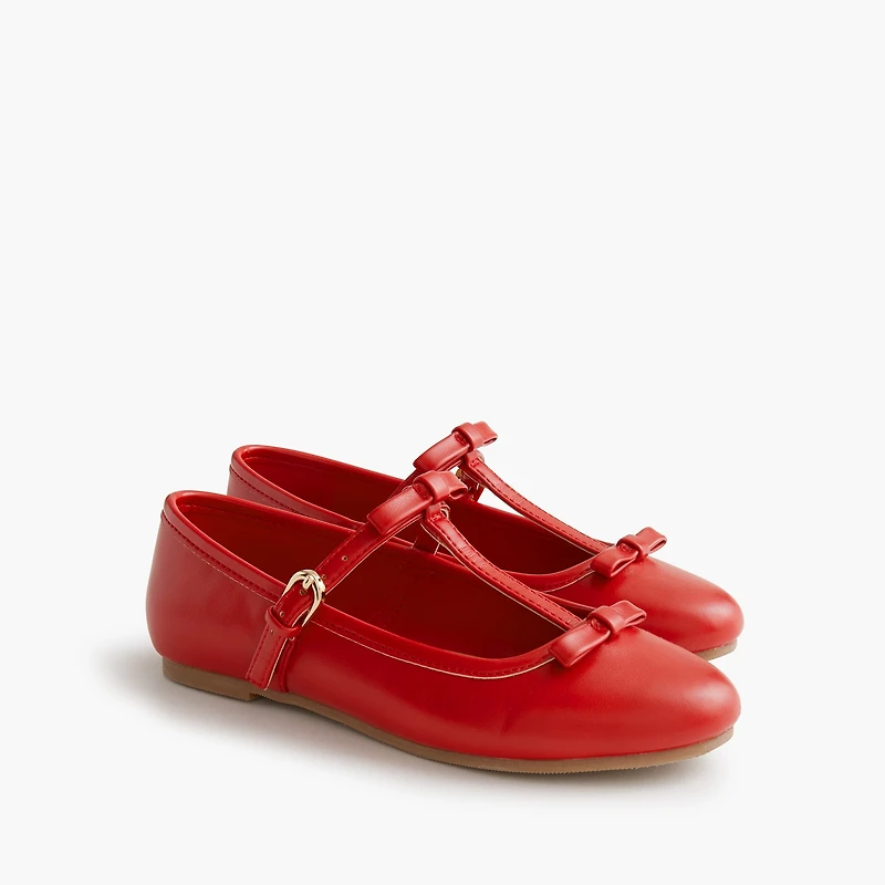 Girls' bow T-strap Mary Jane flats