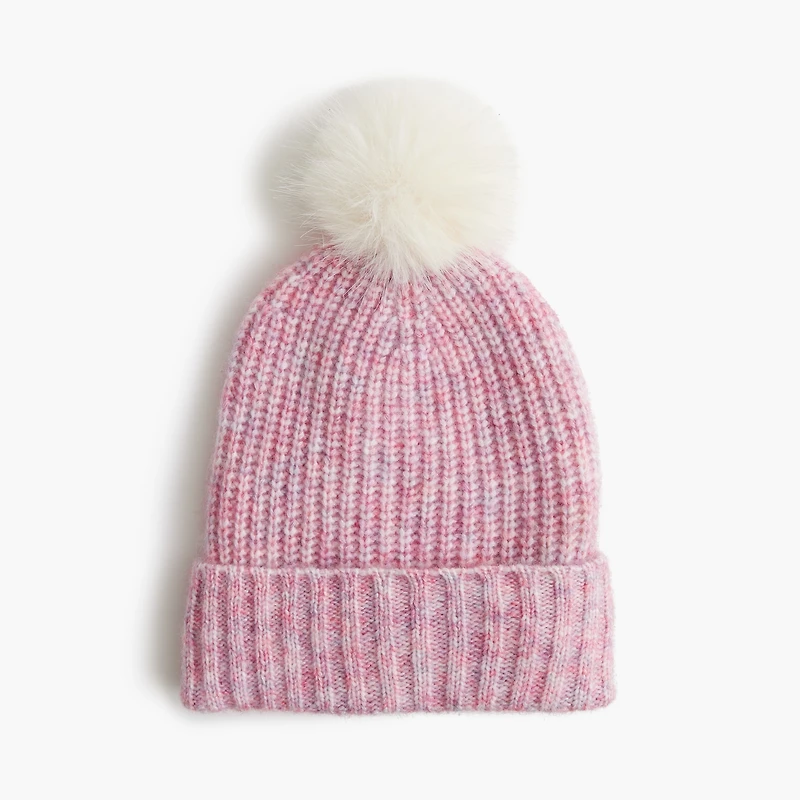 Girls' fleece-lined pom-pom beanie