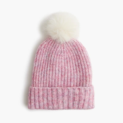 Girls' fleece-lined pom-pom beanie