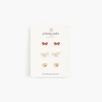Girls' bow heart earrings pack-of-three