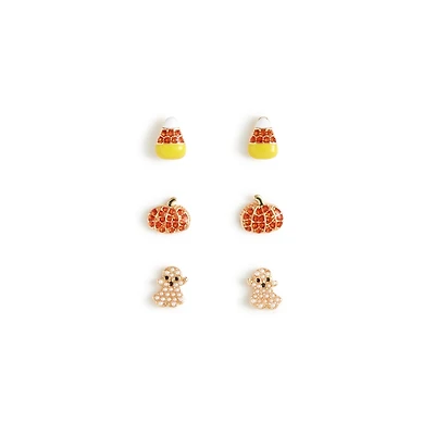 Girls' Halloween stud earrings pack-of-three