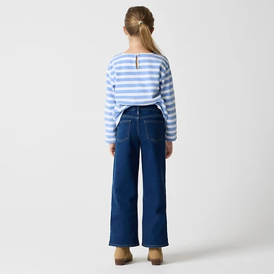Girls' flower-button wide-leg jean