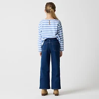 Girls' flower-button wide-leg jean