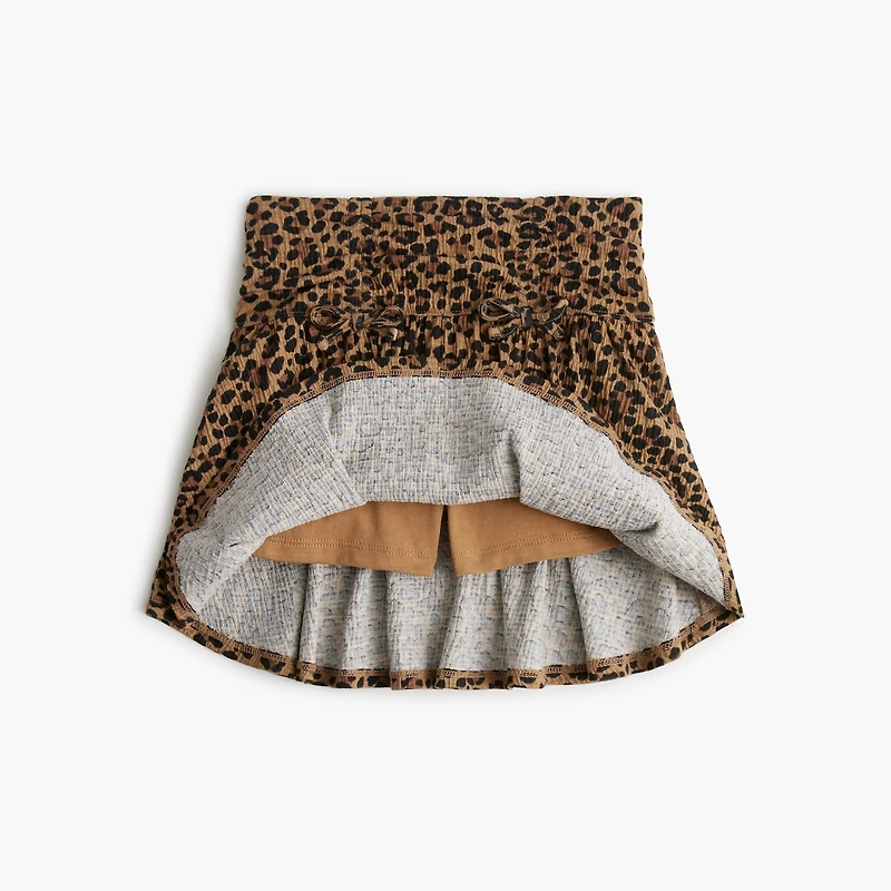 Girls' leopard crinkle-knit skort