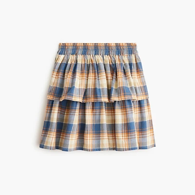 Girls' plaid tiered flannel skirt