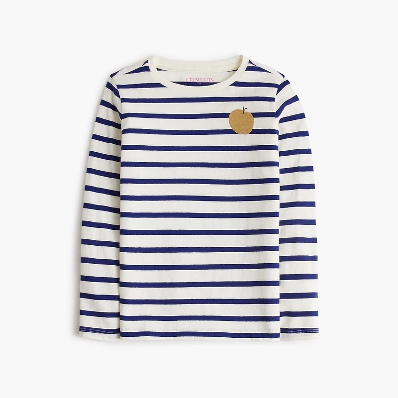 Girls' long-sleeve striped golden apple graphic tee