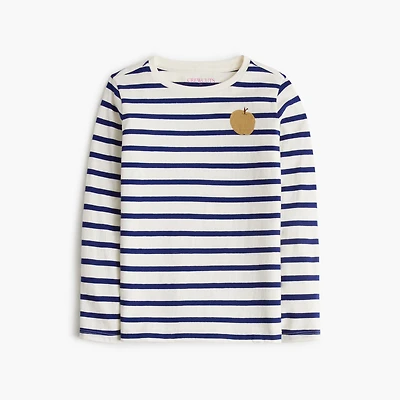 Girls' long-sleeve striped golden apple graphic tee