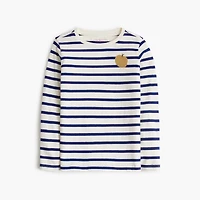 Girls' long-sleeve striped golden apple graphic tee