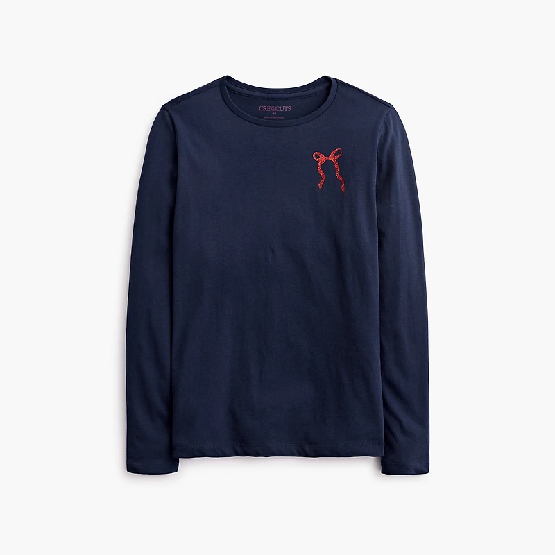 Girls' long-sleeve glitter bow graphic tee