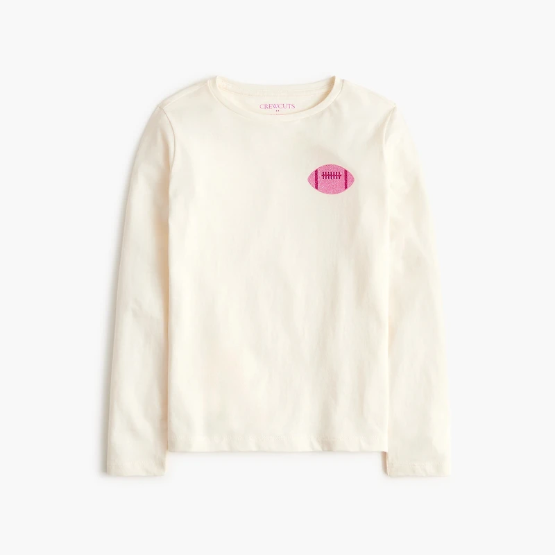 Girls' long-sleeve pink football graphic tee