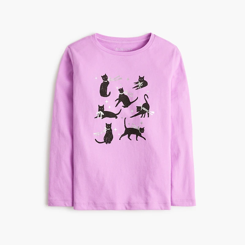 Girls' long-sleeve black cats graphic tee