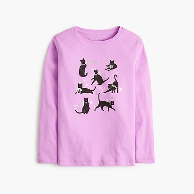 Girls' long-sleeve black cats graphic tee