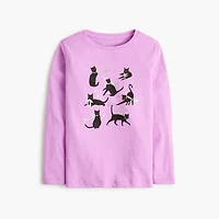 Girls' long-sleeve black cats graphic tee
