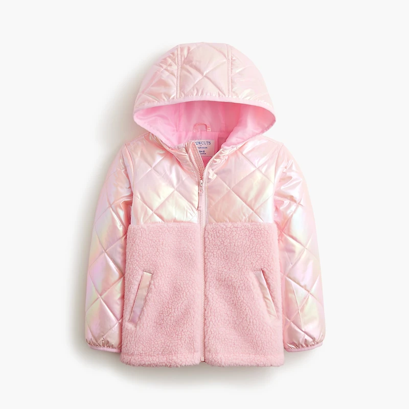 Girls' iridescent pink mixed-media jacket